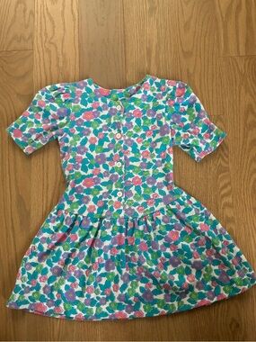 Vintage Girls Floral Button-Front Cotton Dress in Multicolor